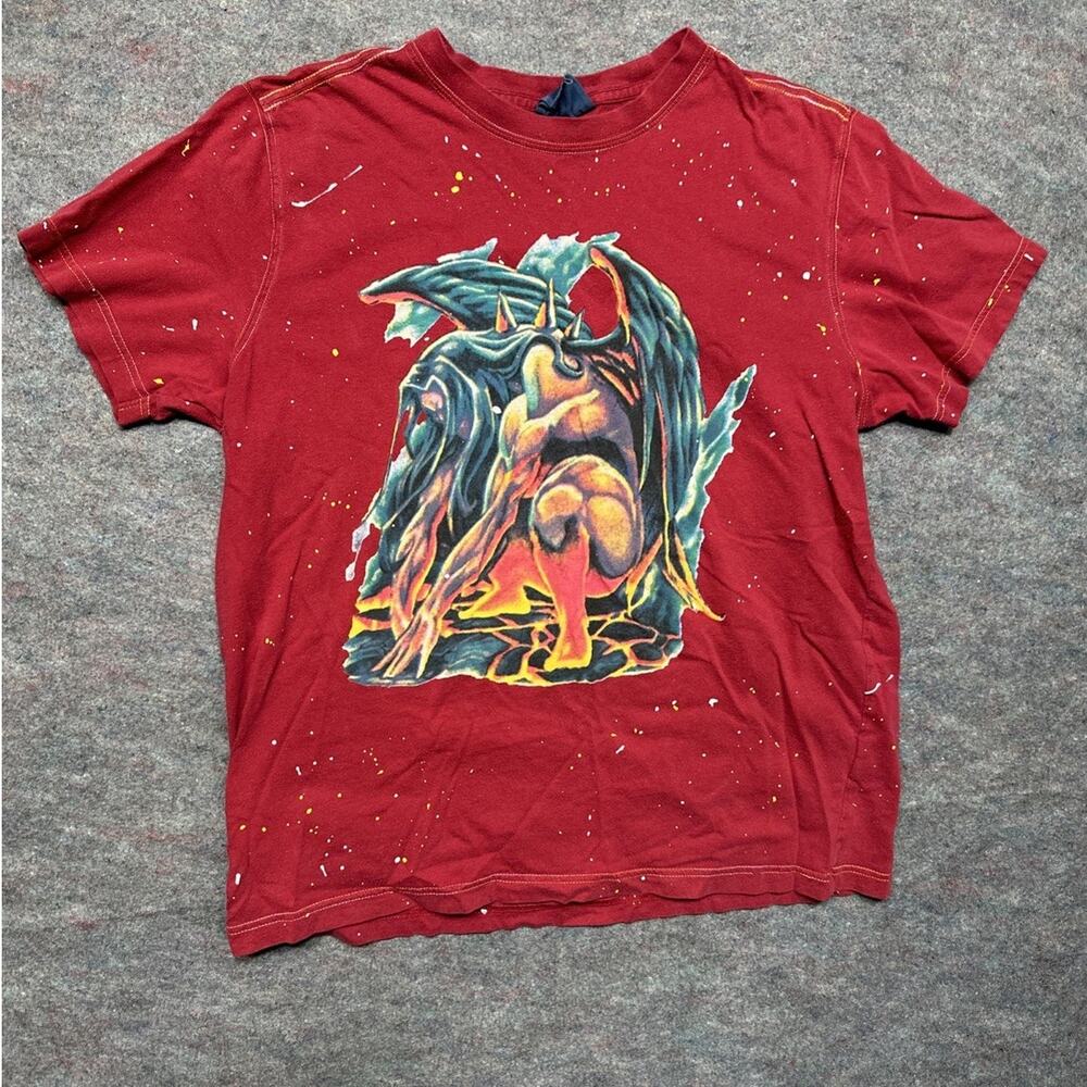 Vintage/Y2K Gargoyle T-Shirt With Skulls Wings Red Size S Men’s Surf wear Skater